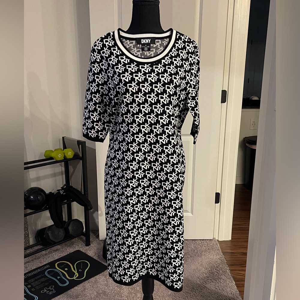DKNY Monogram Black and White Dress
